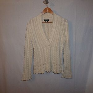 Cottagecore romantic ivory cotton cable sweater S